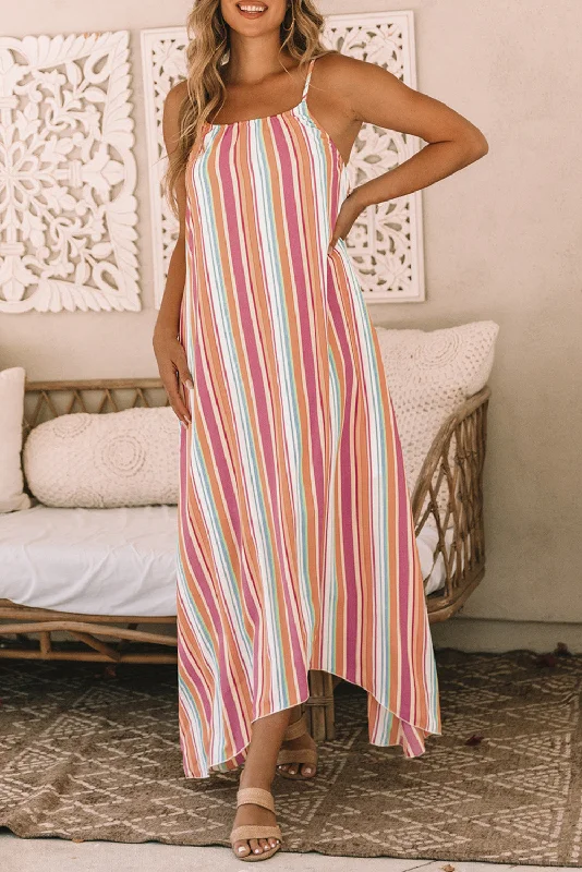 Backless Women Dress for a Sexy and Alluring Look at Evening EventsStripe Sleeveless Maxi Dress