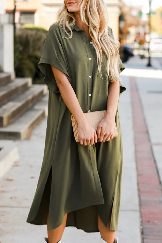 Empire Waist Women Dress to Accentuate the Bust and Conceal the WaistShort Sleeve Midi Shirt Dress