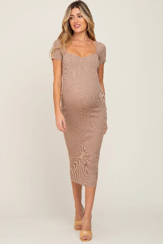 Mini Women Dress with a Short Hem for a Young and Trendy StyleMocha Ribbed Maternity Midi Dress