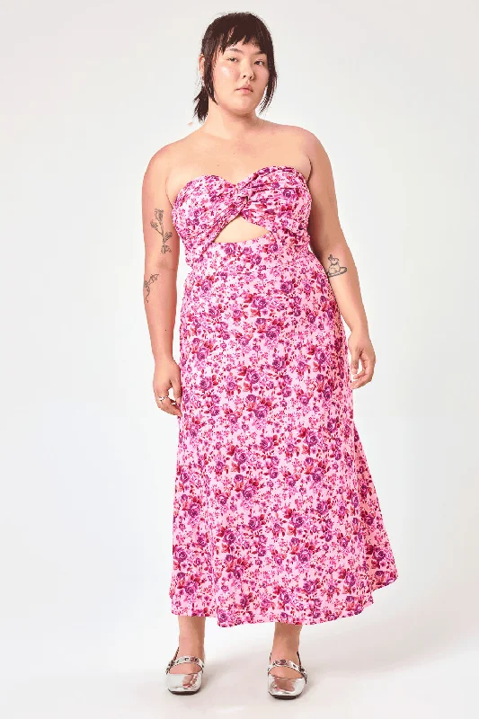 Empire Waist Women Dress to Accentuate the Bust and Conceal the WaistPink Floral Twist Keyhole Midi Dress