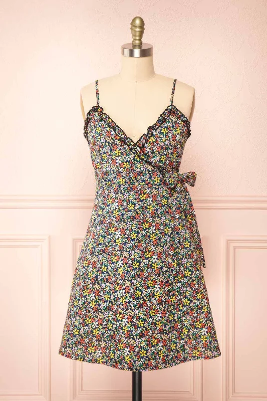 Halter Neck Women Dress to Show Off the Shoulders and NecklineSonyeon | Short Floral Wrap Dress