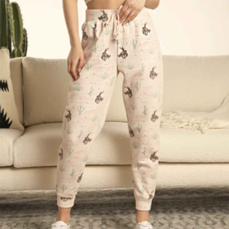 Rock & Roll Women's Cream Jogger/Lounge Pants-Horse & Desert Pattern