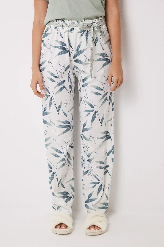 100% Cotton lounge pants with leaf print