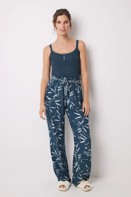 Leaf print viscose lounge pants