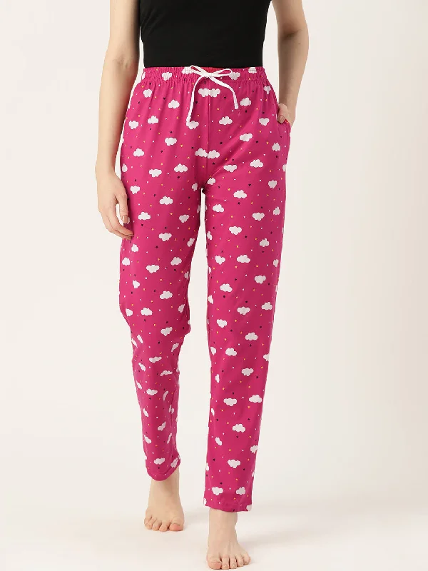 Women's Printed Cotton Magenta Lounge Pants | LDLW-2325-1 |