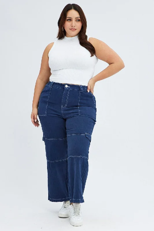 Denim Top with a Peplum Hem for a Flirty and Feminine LookBlue Cargo Denim Jeans High Rise