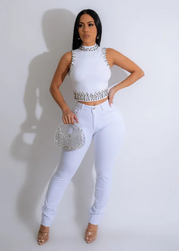 Denim Top with a Belted Waist for a Defined SilhouetteChosen One Jean White