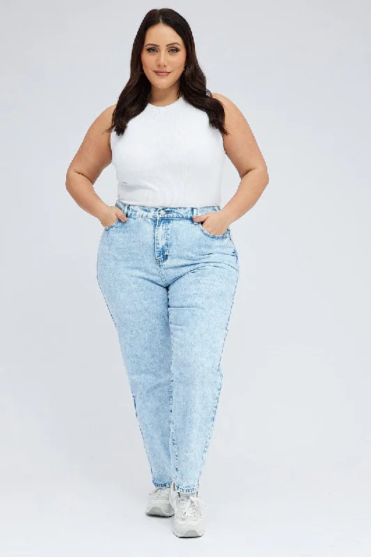 Distressed Denim Top for a Trendy and Edgy LookDenim Mom Jeans High Rise