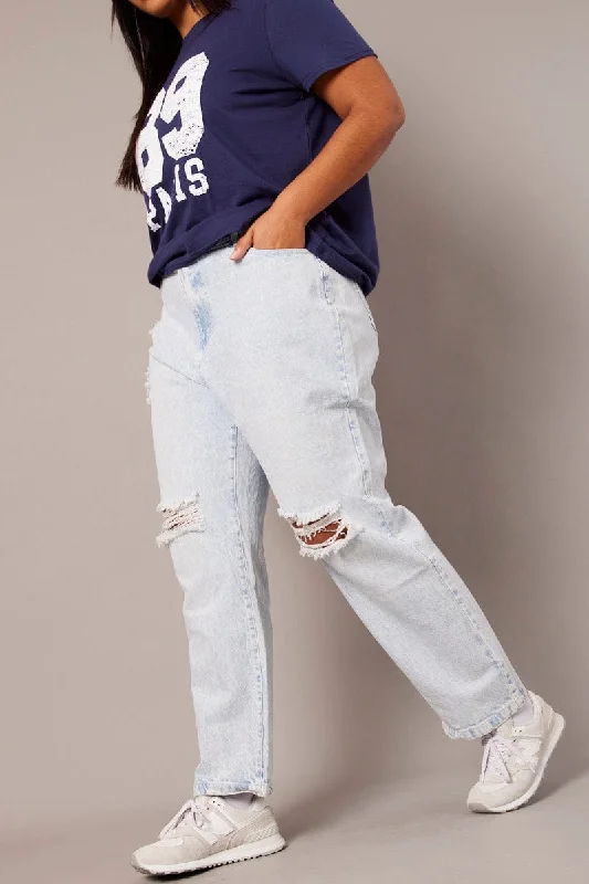 Ripped Denim Top for a Rebellious Fashion StatementDenim Mom Jeans Mid Rise Distressed