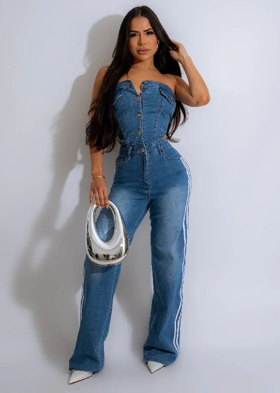 Denim Top with a Belted Waist for a Defined SilhouetteFashion Chic Jumpsuit Denim