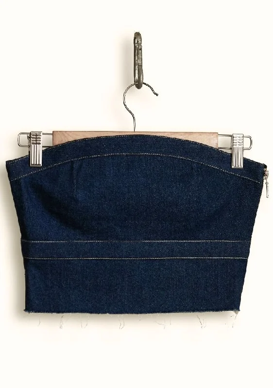 Denim Top with a Metallic Accent for a Shiny LookFelled Seam Top