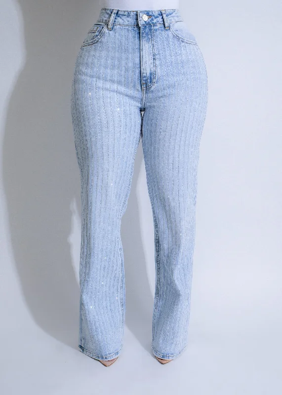 Oversized Denim Top for a Relaxed and Casual VibeGlacier Shimmer Rhinestone Jeans Light Denim