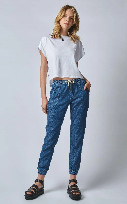 Fringed Denim Top with a Bohemian FlairLounger Blur Blue Linen Denim Jeans