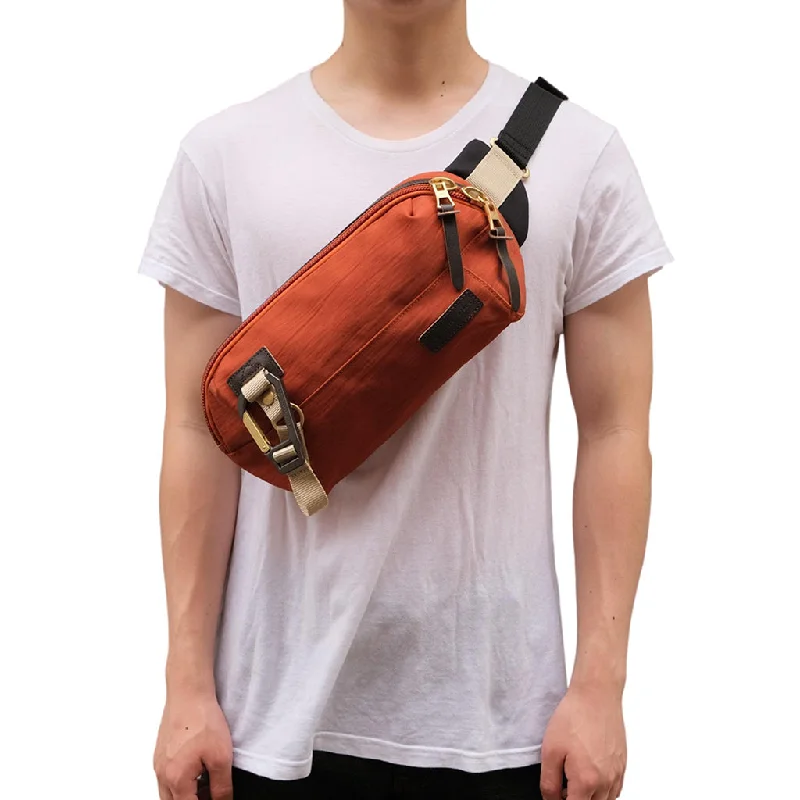 Washed - Out Denim Top for a Vintage AestheticMaster-piece "Link" Shoulder Bag (Orange)