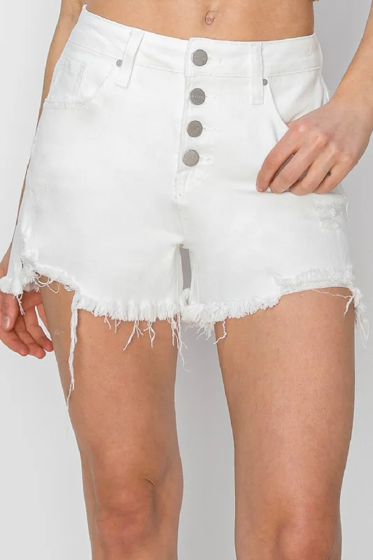 RISEN Button Fly Frayed Hem Denim Shorts