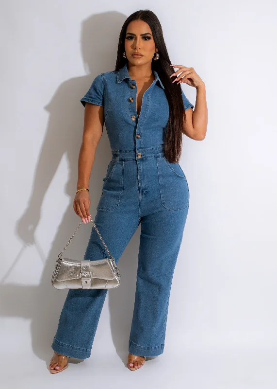 Long - Sleeve Denim Top for Cold Weather LayeringSay Nothing Jumpsuit Light Denim