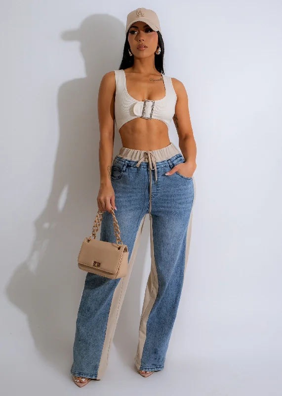 Plus - Size Denim Top for a Comfortable and Stylish FitShe's Cool Denim Pant Nude