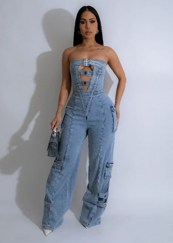 Long - Sleeve Denim Top for Cold Weather LayeringSteel Rebel Cargo Jumpsuit Light Denim