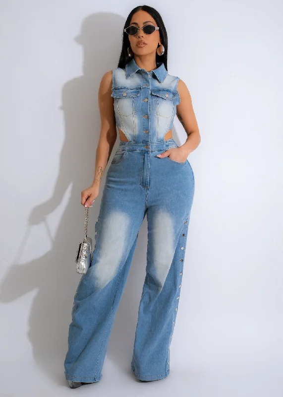 Fringed Denim Top with a Bohemian FlairVoyager Jumpsuit Light Denim