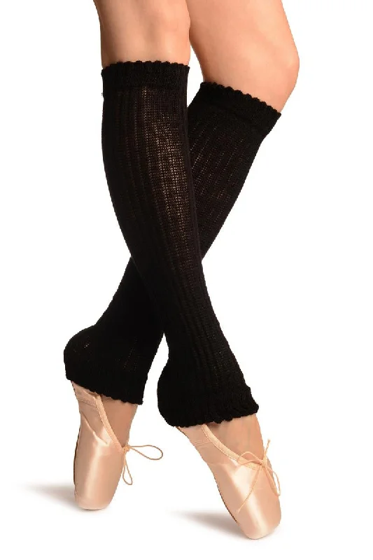 Black Double Rib Stitch Dance/Ballet Leg Warmers