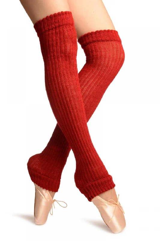 Burgundy Red Double Rib Stitch Dance/Ballet Leg Warmers