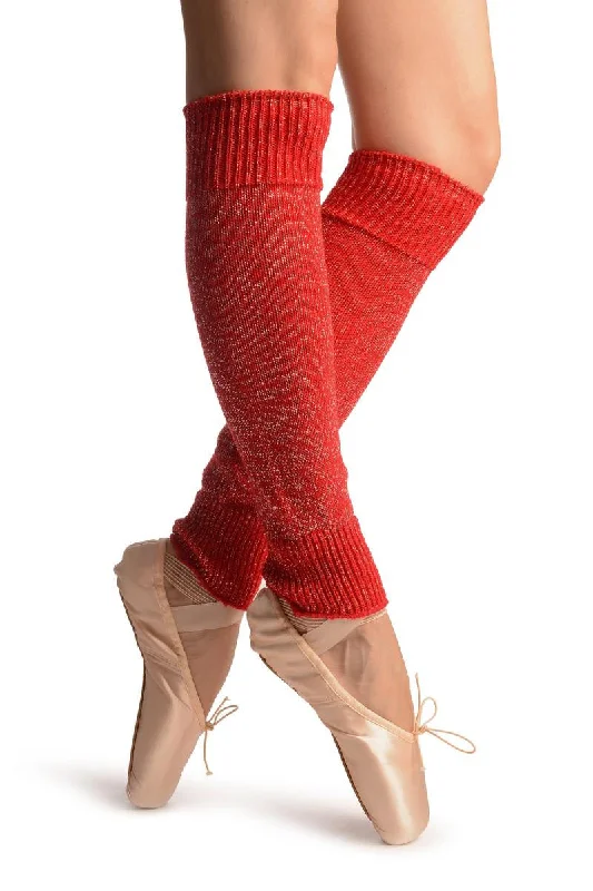 Red With Silver Lurex Dance/Ballet Leg Warmers