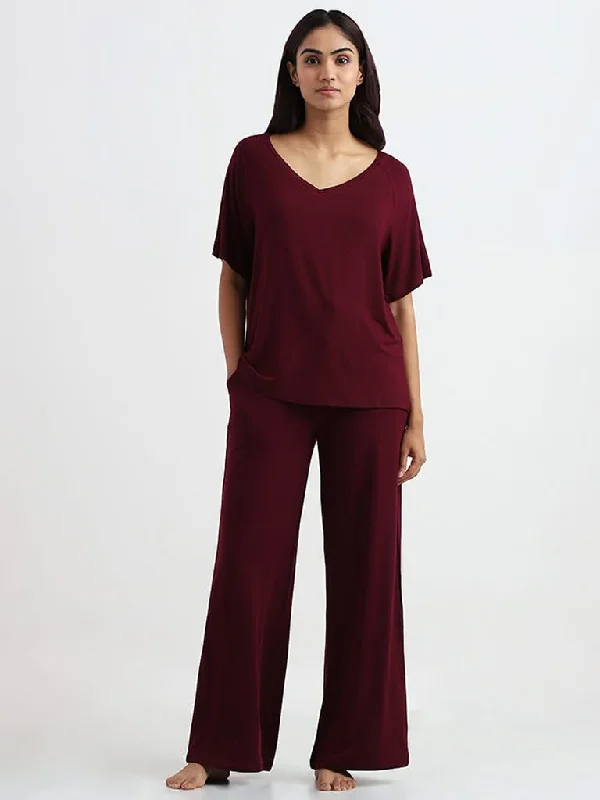 Wunderlove Sleepwear Supersoft Burgundy Claret Lounge Pants