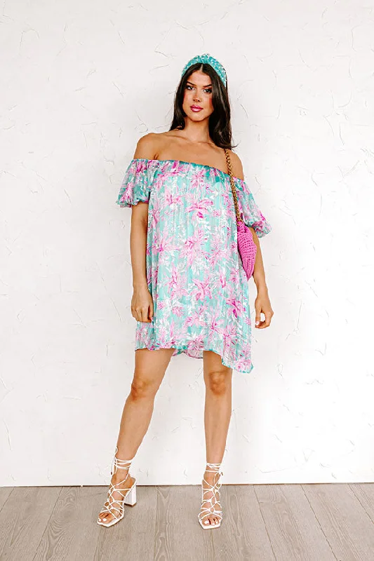 Off - the - Shoulder Women Dress for a Romantic and Feminine LookCreate Your Dream Life Floral Shift Dress In Aqua