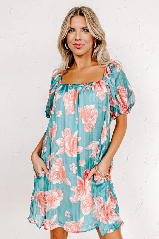 Off - the - Shoulder Women Dress for a Romantic and Feminine LookCreate Your Dream Life Floral Shift Dress In Turquoise