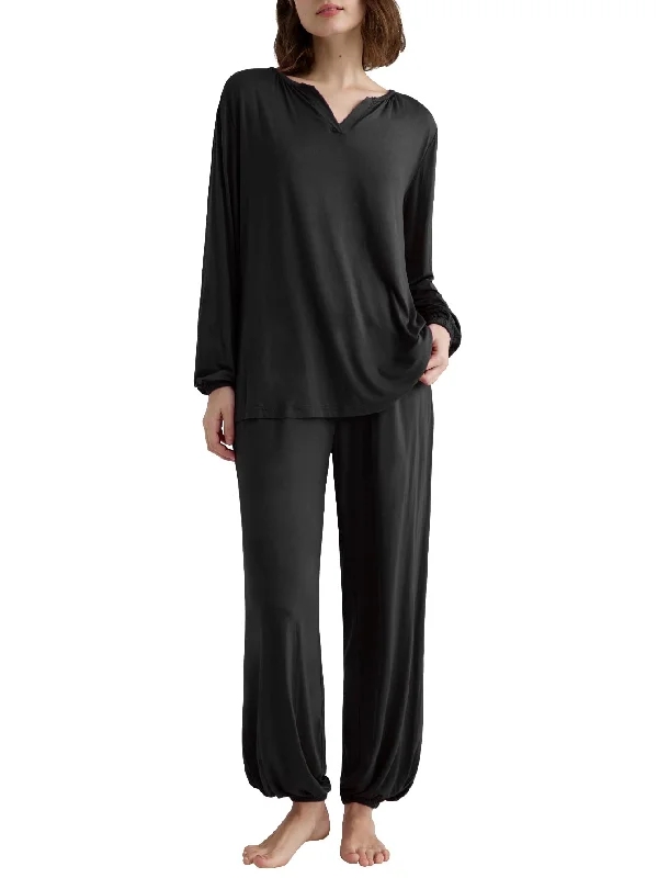 Women's Viscose Palazzo Lounge Pants Long Sleeve Pajama Set