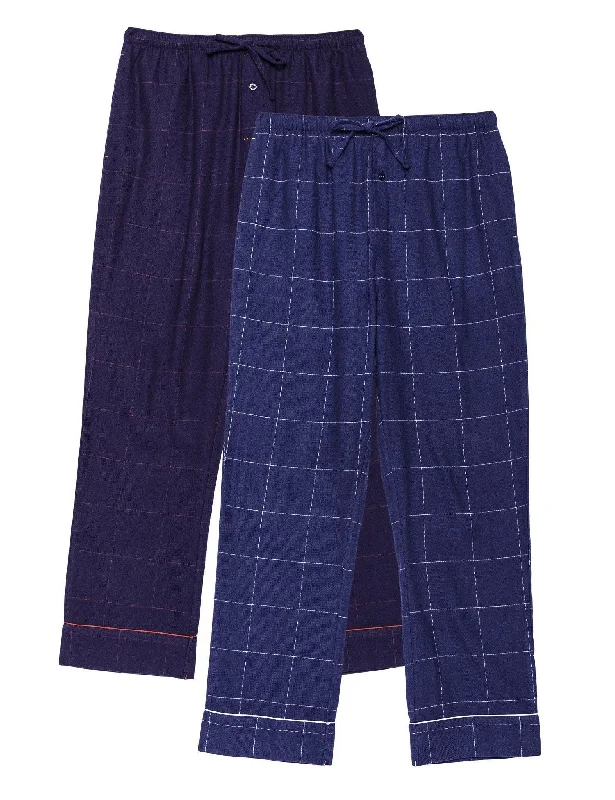 2-Pack Men's 100% Cotton Flannel Lounge Pants (Windowpane Checks Blue-Red/Dark Blue)