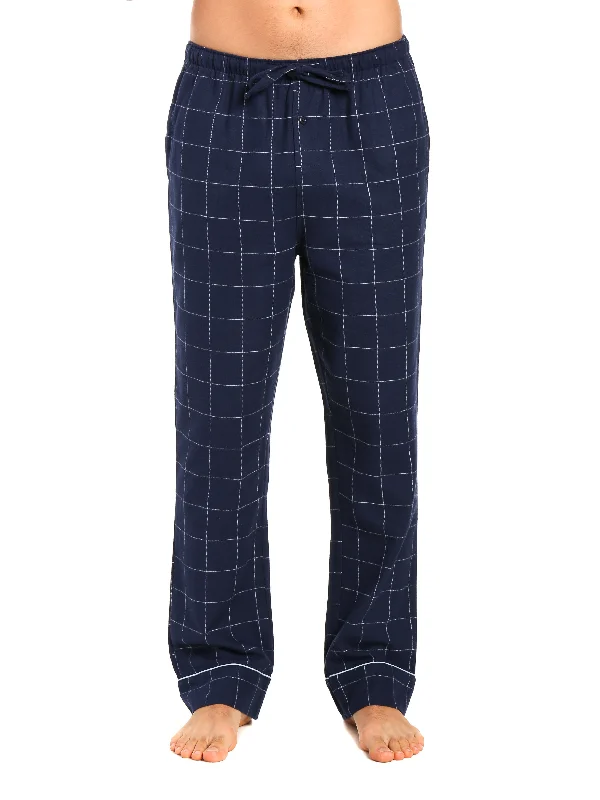 Mens Gingham 100% Cotton Flannel Lounge Pants - Windowpane Checks - Navy