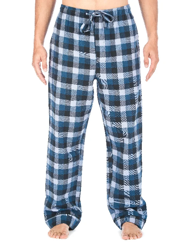 Mens Gingham 100% Cotton Flannel Lounge Pants - Denim Tone