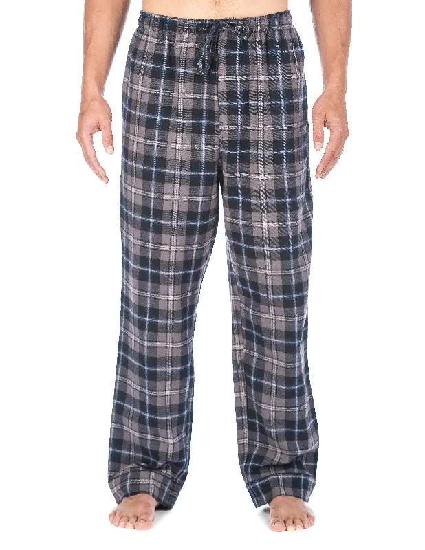 Mens Gingham 100% Cotton Flannel Lounge Pants - Black-Brown Tone