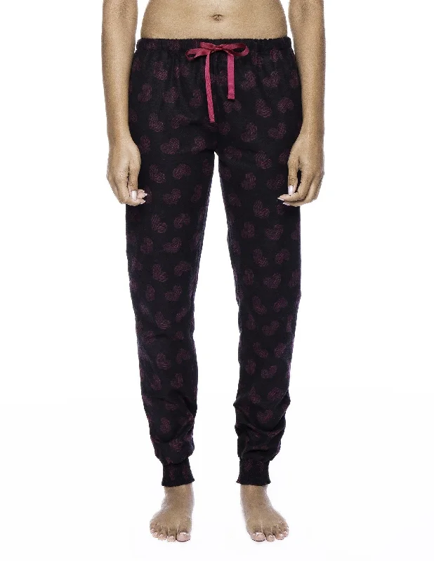 Women's Premium Flannel Jogger Lounge Pants - Hearts Black/Red