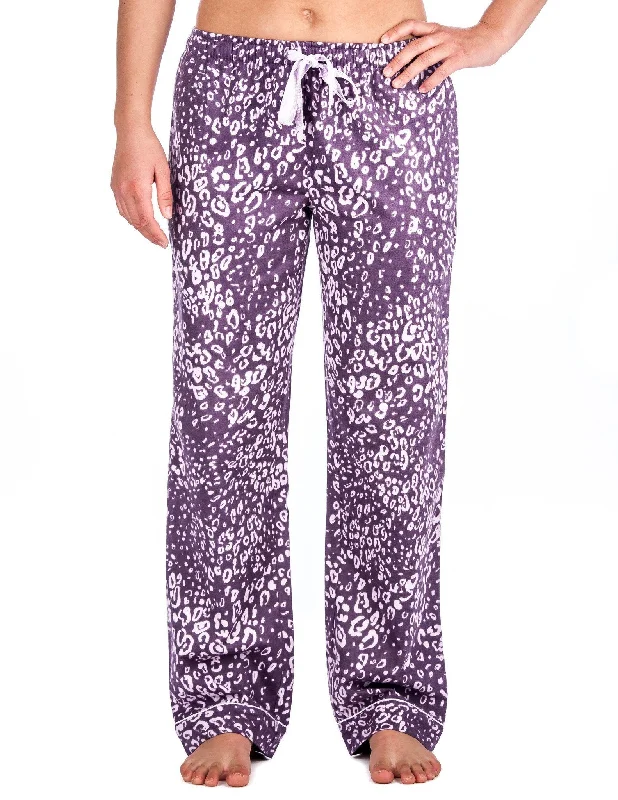 Relaxed Fit Womens 100% Cotton Flannel Lounge Pants - Leopard Purple