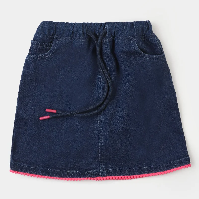 Girls Denim Rib Skirt - Mid Blue