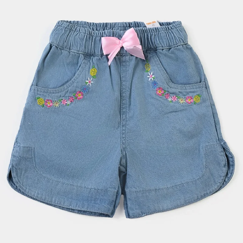 Sheer mesh skirt with lining for a trendy and modest styleGirls Denim rigid Short Floral-Ice Blue