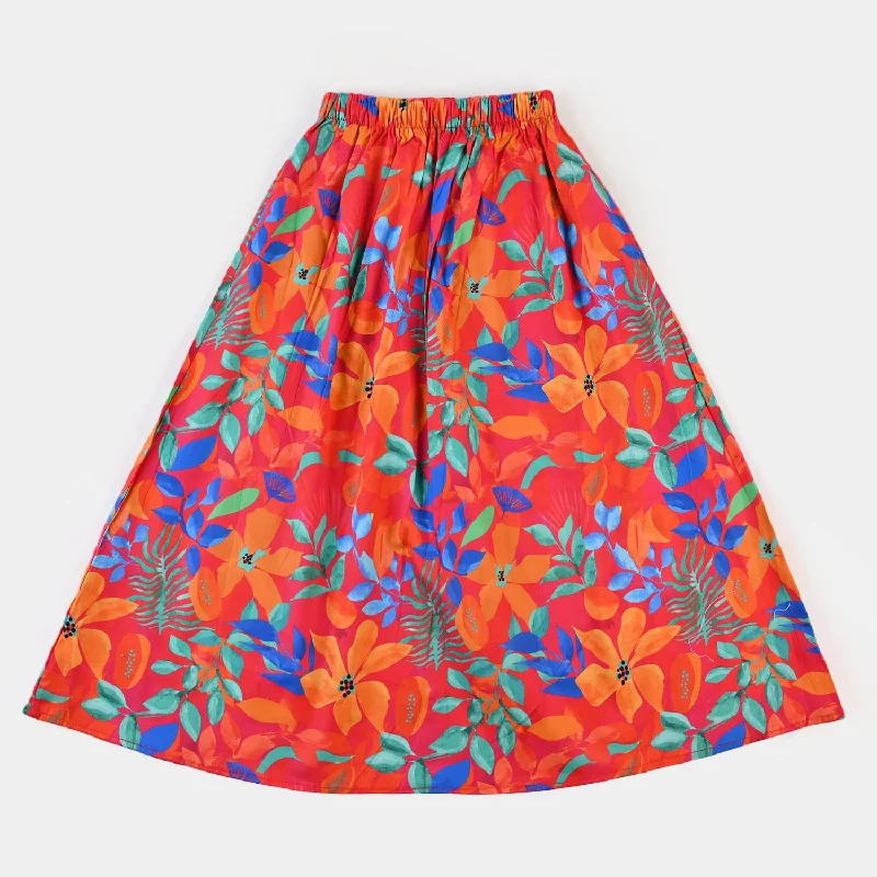 Girls Digital Print Long Skirt - Multi