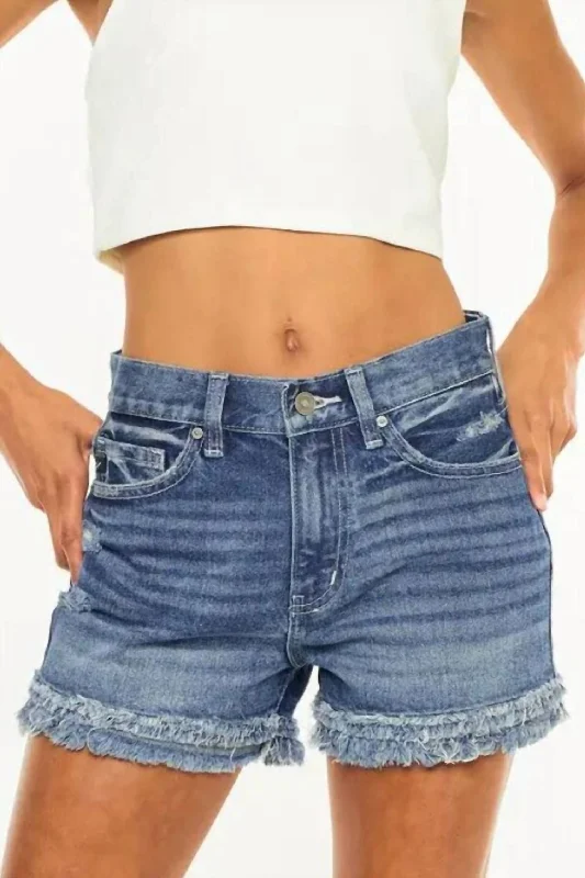 Belted Women Shorts to Enhance the WaistlineHigh Rise Fray Hem Shorts In Medium Wash