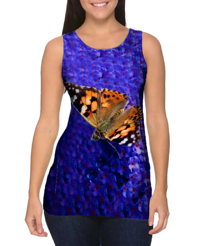 Scoop Neck Women's Linen Blend Tank Tops for SummerSwift Orange Butterfly