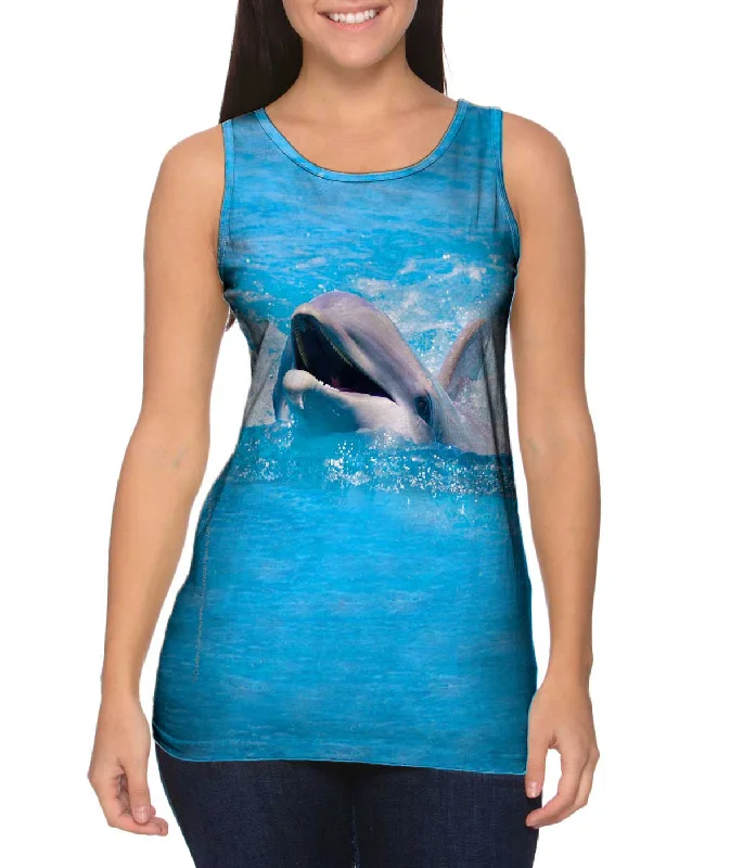 Women's Sleeveless Ribbed Tank Tops for a Trendy LookSwimming Dolphin