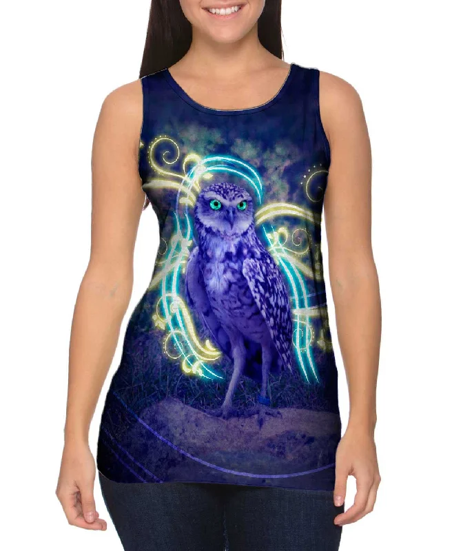 Crew Neck Women's Sustainable Tank Tops Made from Recycled MaterialsSwirl Owl