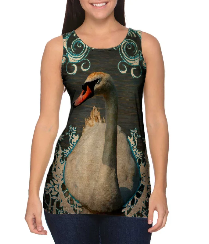 Mock Neck Women's Performance Tank Tops for CyclingSwirl Swan