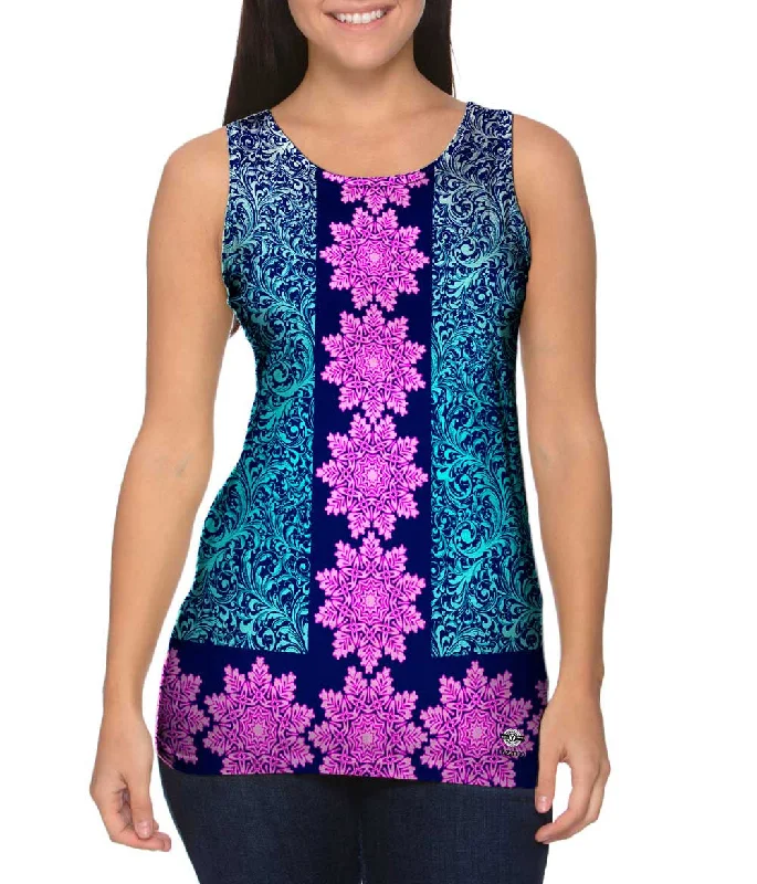 Plus Size Women's Glitter - Trimmed Tank Tops for Party NightsSwirly Flower Parade