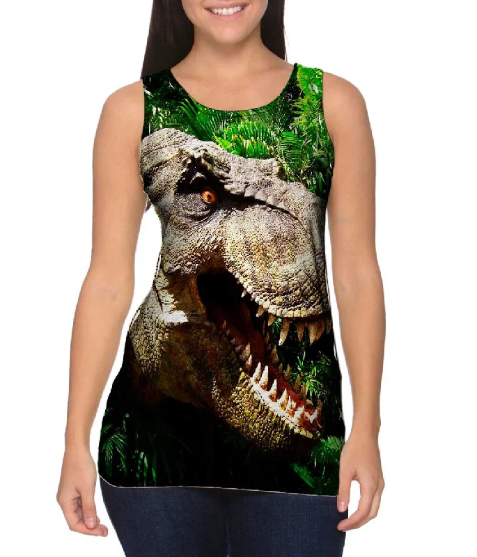 Mock Neck Women's Performance Tank Tops for CyclingT Rex Within Leaves Face