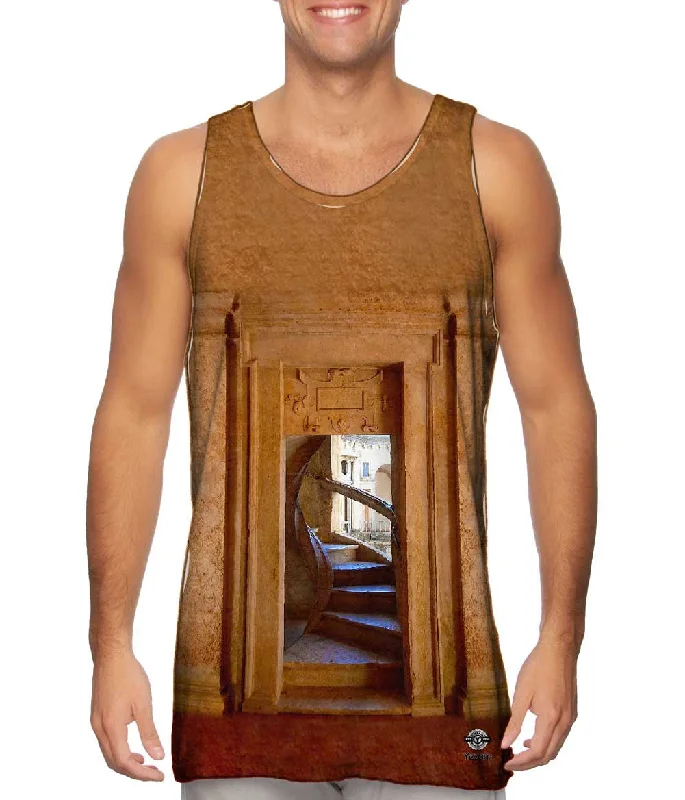 Scoop Neck Women's Linen Blend Tank Tops for SummerTemplar Castles - "Architecture Spiral Staircase Cloister of John III Convent of Christ Portugal"