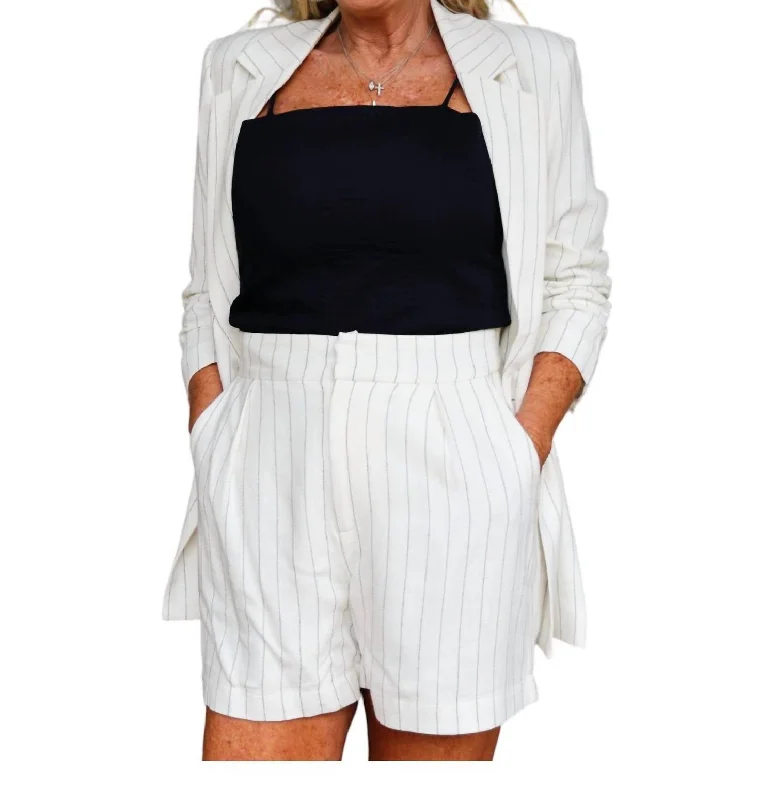 Linen Women Shorts for Breathable Comfort in Hot WeatherTicket To Paradise Sorrento Stripe Short In White