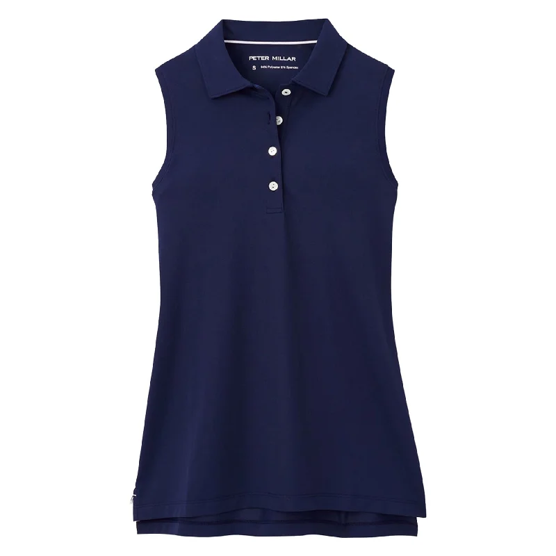 Hand - wash only polo shirt with delicate embroideryWomens Sleeveless Banded Button Polo Navy - 2024