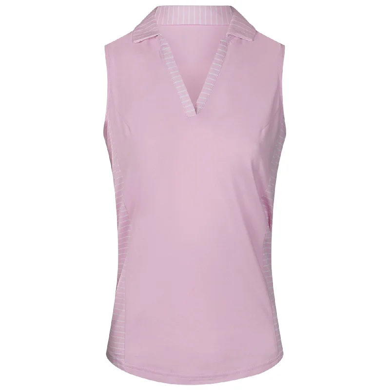 Glitter - embellished polo shirt for a sparkly appearanceWomens Sleeveless Open Placket Shirt Pink - AW24